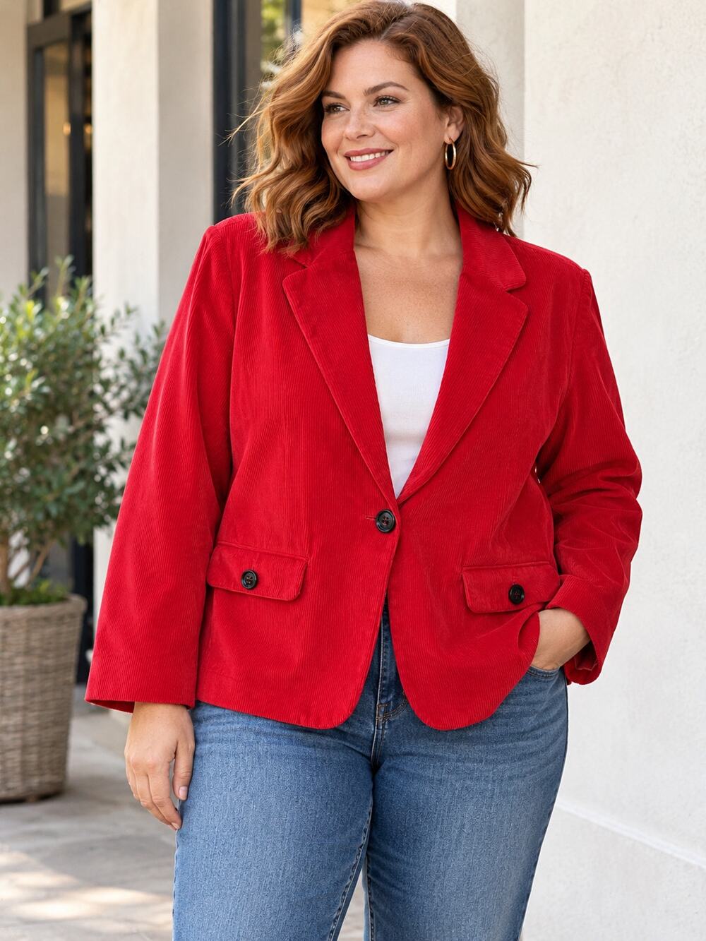Talbots Woman Red Corduroy Blazer Size 18W Cotton Stretch Lined Jacket